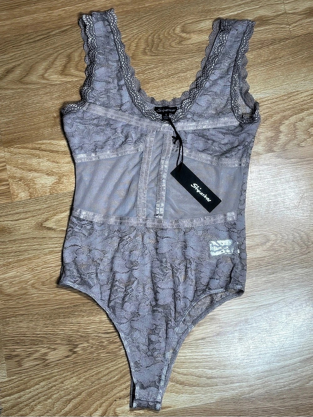 NWT Shinestar Lilac Lace Mesh Bodysuit - Size S